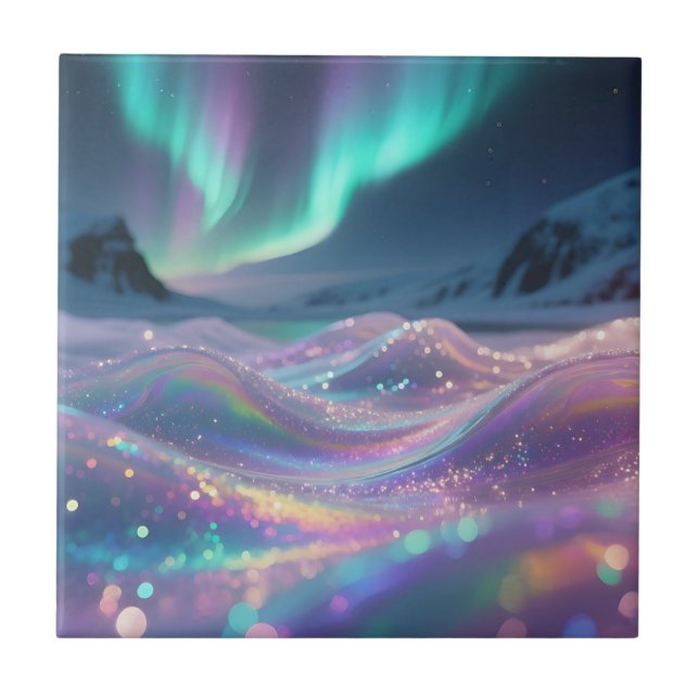 Aurora Borealis Sparkling Waves Fantasy Tile (Front)