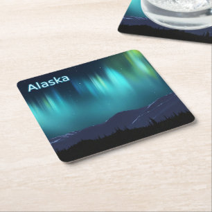 Aurora Borealis Square Paper Coaster