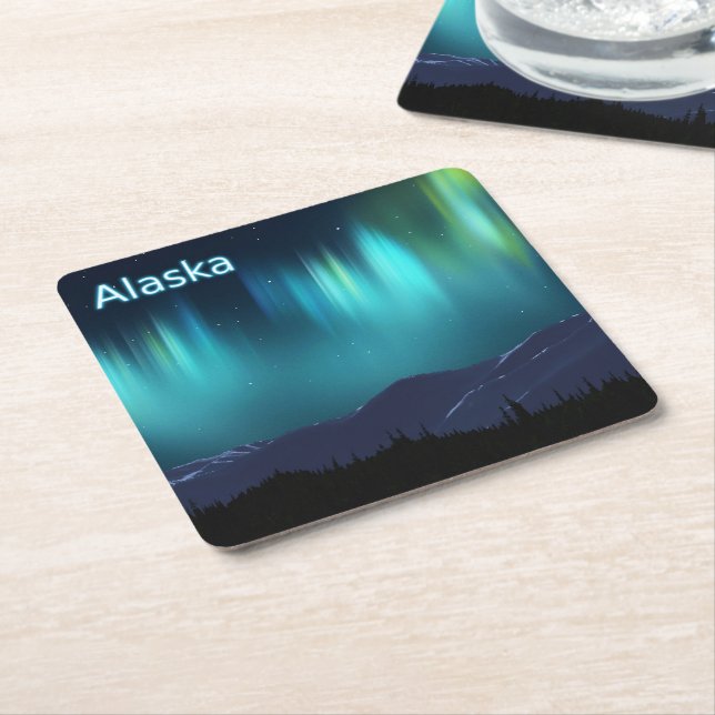 Aurora Borealis Square Paper Coaster (Angled)