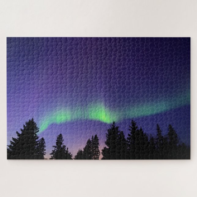 Aurora Borealis & Trees | Manitoba, Canada Jigsaw Puzzle (Horizontal)