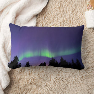 Aurora Borealis & Trees Manitoba, Canada Lumbar Pillow