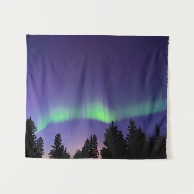 Aurora Borealis & Trees | Manitoba, Canada Tapestry (Front (Horizontal))