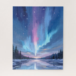 Aurora Borealis Watercolor Northern Lights Painted Jigsaw Puzzle
