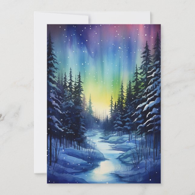 Aurora Borealis Winter Night Holiday Card (Front)