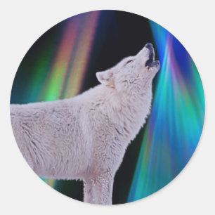 Aurora Borealis Wolf Song   Sticker arc-en-ciel