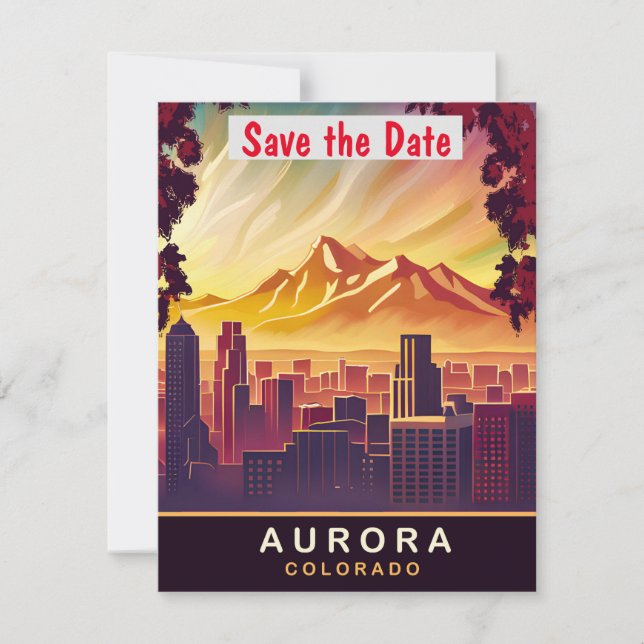 Aurora Colorado Mountain Skyline Wedding Save The Date (Front)