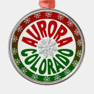 Aurora Colorado red green snowflake ornament
