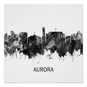 Aurora Colorado Skyline BW Poster
