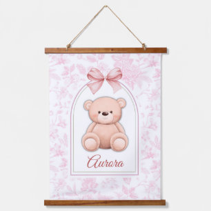 Aurora   Custom Pink Teddy Bear Nursery Design  Hanging Tapestry