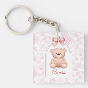 Aurora   Custom Pink Teddy Bear Nursery Design  Keychain
