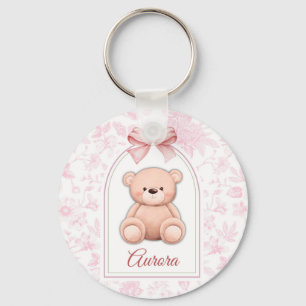 Aurora   Custom Pink Teddy Bear Nursery Design  Keychain