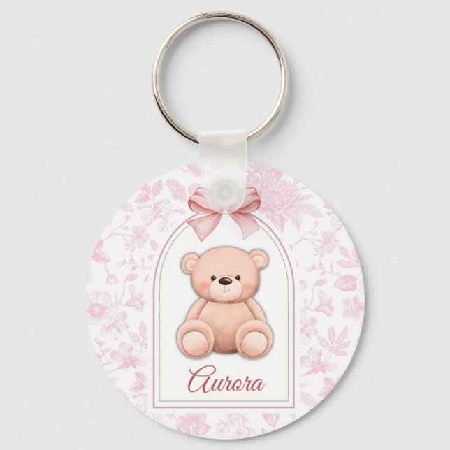 Aurora | Custom Pink Teddy Bear Nursery Design  Keychain (Front)