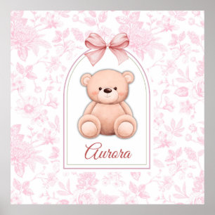 Aurora   Custom Pink Teddy Bear Nursery Design  Poster