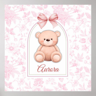 Aurora   Custom Pink Teddy Bear Nursery Design  Poster