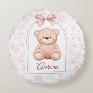 Aurora   Custom Pink Teddy Bear Nursery Design  Round Pillow