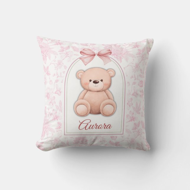 Aurora | Custom Pink Teddy Bear Nursery Design  Throw Pillow (Front)