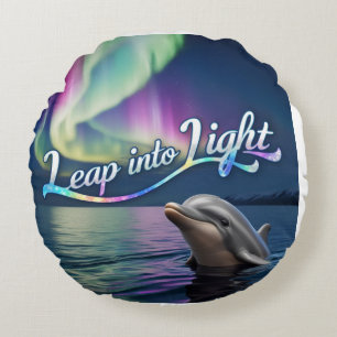  Aurora Dolphin: Leap Into Light Round Pillow