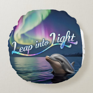 Aurora Dolphin: Leap Into Light Round Pillow
