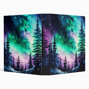 Aurora Evergreen Forest Night Sky Artwork Binder