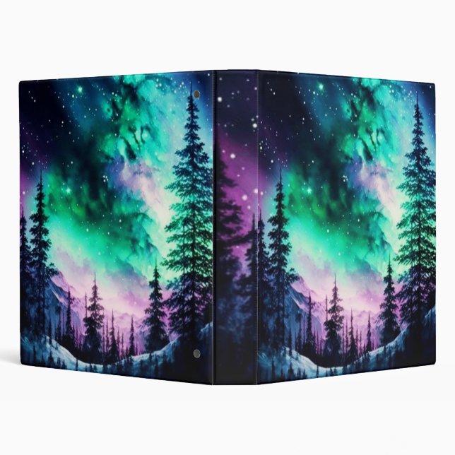Aurora Evergreen Forest Night Sky Artwork Binder (Background)