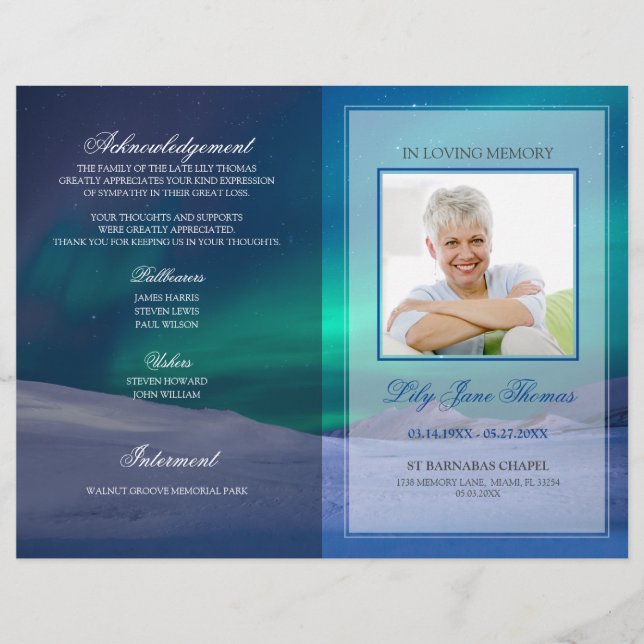 Aurora Funeral Program Memorial Ceremony Program Flyer (Front)
