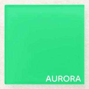 Aurora green colour name glass coaster