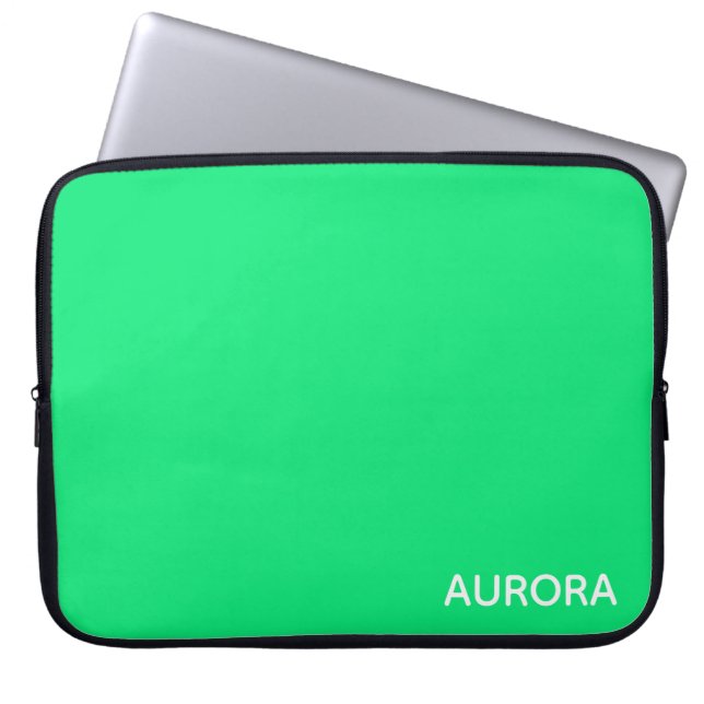 Aurora green colour name laptop sleeve (Front)