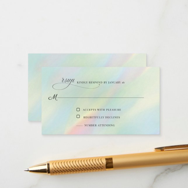 Aurora Holographic RSVP Enclosure Card (Front/Back In Situ)
