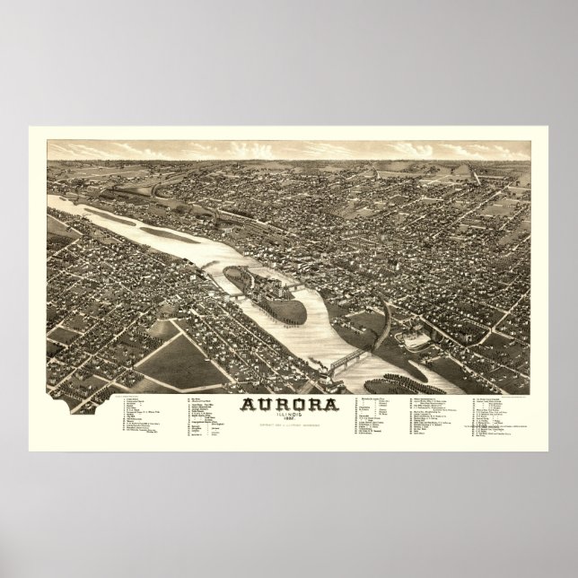 Aurora, IL Panoramic Map - 1882 Poster (Front)