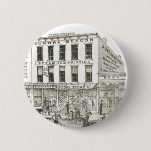 Aurora Illinois Aurora Beacon News 1871 Stone Lith 2 Inch Round Button