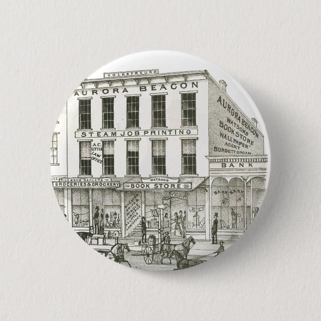 Aurora Illinois Aurora Beacon News 1871 Stone Lith 2 Inch Round Button (Front)