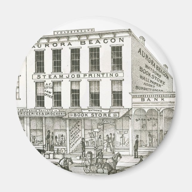 Aurora Illinois Aurora Beacon News 1871 Stone Lith Magnet (Front)