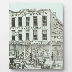 Aurora Illinois Aurora Beacon News 1871 Stone Lith Plaque