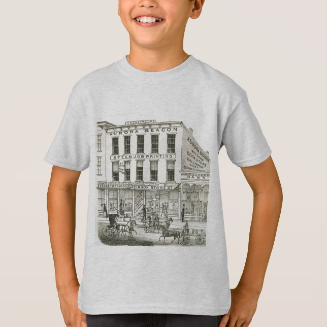 Aurora Illinois Aurora Beacon News 1871 Stone Lith T-Shirt (Front)