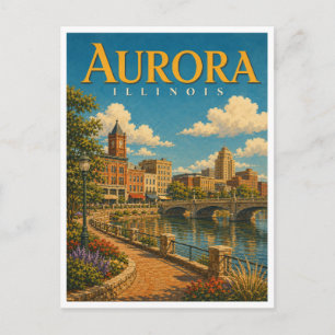 Aurora Illinois Fox River GeoSaga Postcard