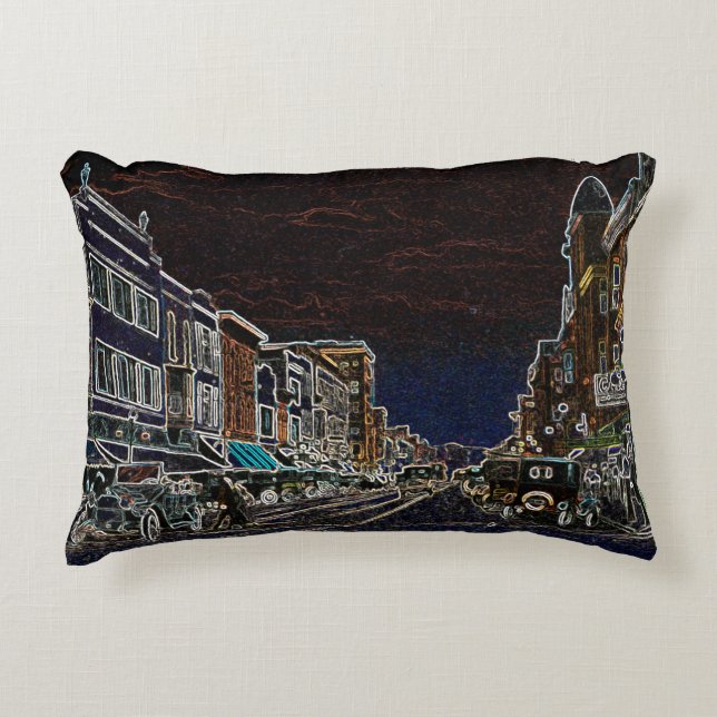 Aurora Illinois South Broadway Neon Art 1920 Accent Pillow (Front)