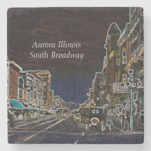 Aurora Illinois South Broadway Neon Art 1920 Stone Coaster