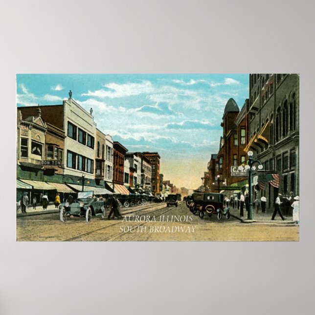Aurora Illinois South Broadway WATERCOLOR Art 1920 Poster (Front)