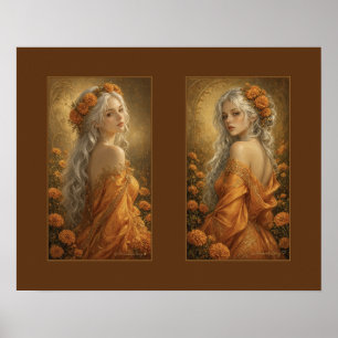 Aurora in Marigold Gold Gown Two Portraits Poster