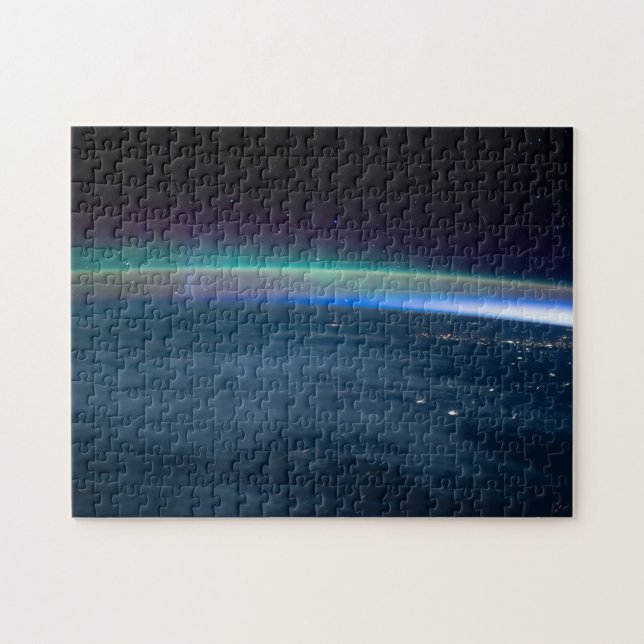 Aurora intersected with Earth's airglow from space Jigsaw Puzzle (Horizontal)