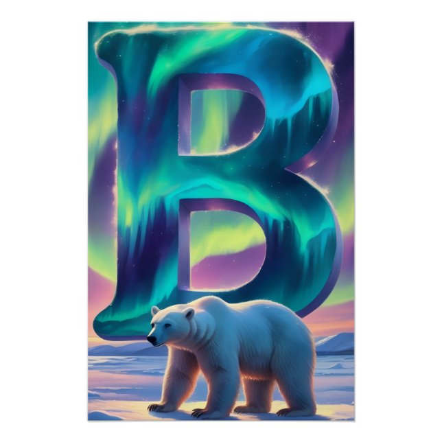 Aurora Letter B Poster | Northern Lights Art Print (Devant)