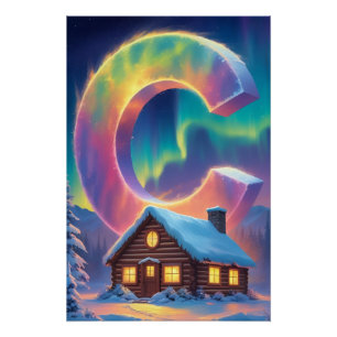 Aurora Letter C Poster   Northern Lights Art Print