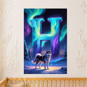 Aurora Letter H Poster   Northern Lights Art Print