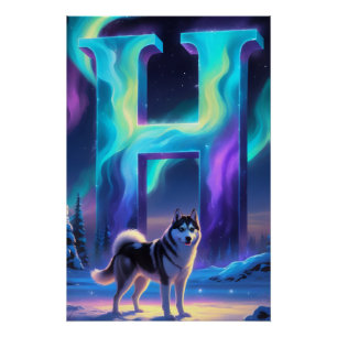 Aurora Letter H Poster   Northern Lights Art Print