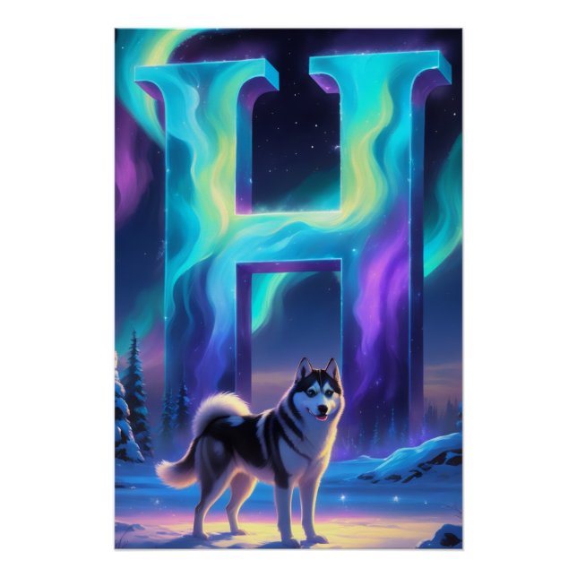 Aurora Letter H Poster | Northern Lights Art Print (Devant)