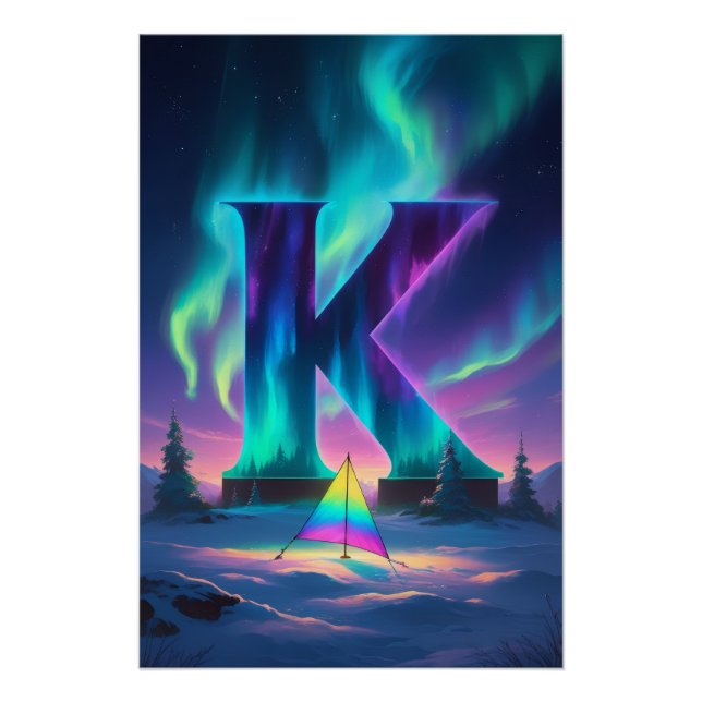 Aurora Letter K Poster | Northern Lights Art (Front)