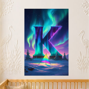 Aurora Letter K Poster   Northern Lights Art