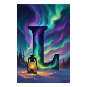 Aurora Letter L Poster   Northern Lights Art