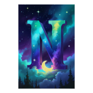 Aurora Letter N Poster | Northern Lights Art