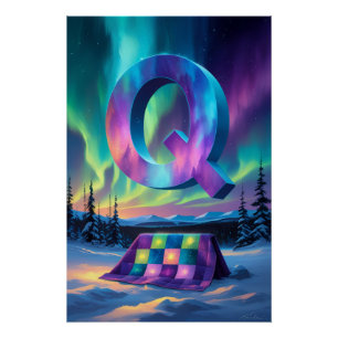 Aurora Letter Q Poster   Northern Lights Art